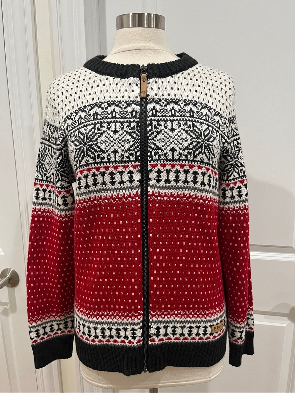 Icewear Martha Wool Blend Nordic Fair Isle Sweater Size Medium Full zip